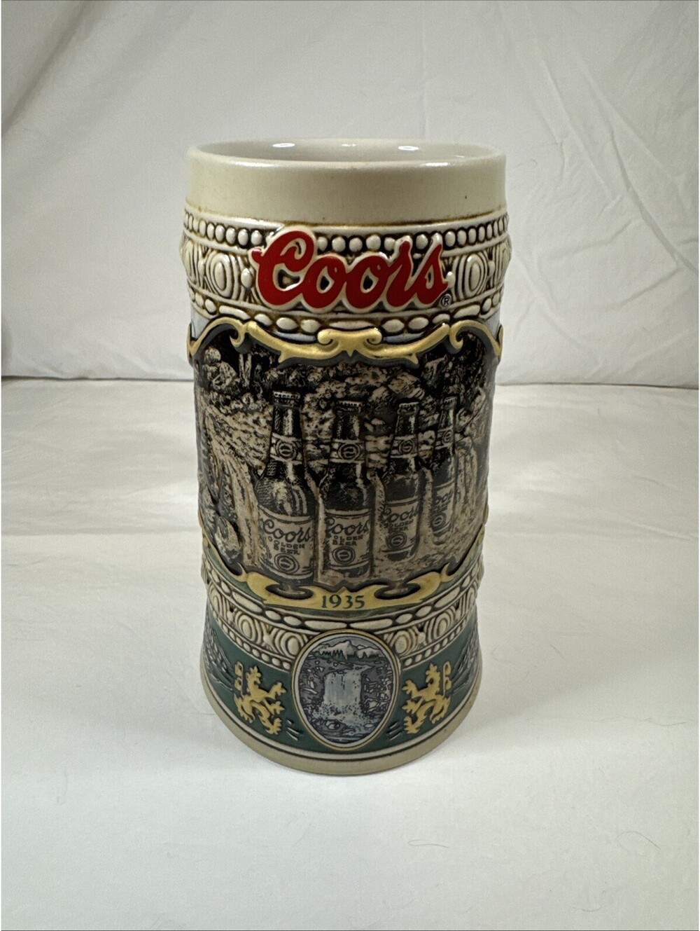 Vintage 1990 Coors Beer Stein 1935 Print Advertisement Collector Mug Made Brazil